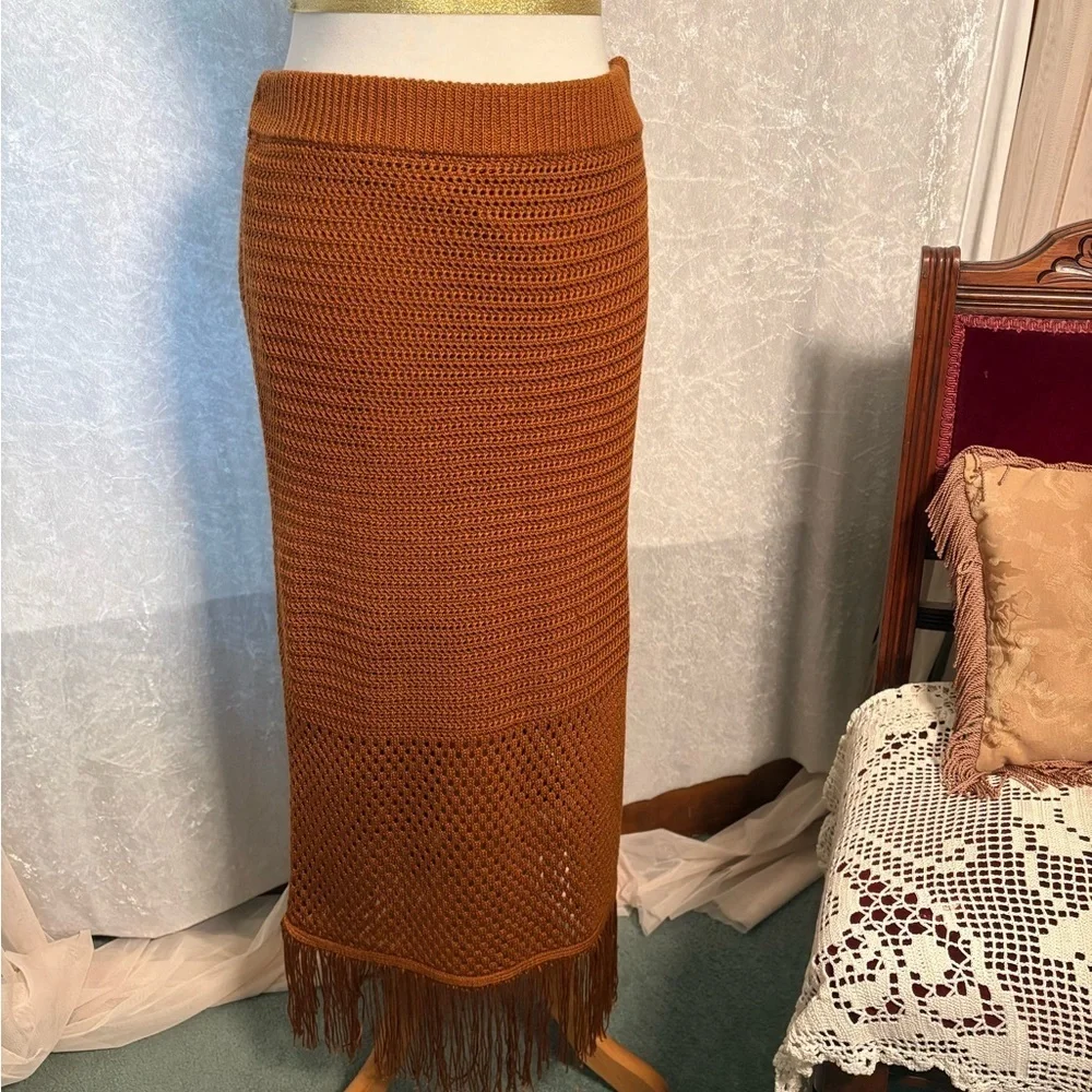 House of Harlow 1960 Camel Knit Top Skirt Size L